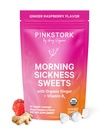 Pink Stork Morning Sickness Sweets, Organic Raspberry Ginger Candy con Vitamina B6, Supporto per il Motion Sickness, Prenatal Heartburn - La gravidanza deve avere - 30 gocce strappate