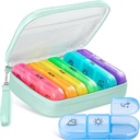 Cute Pill Organizer 3 volte al giorno, Large Daily Pill Case per le donne, Portable Pill Box 7 giorno per borsa con borsa e cerniera per tenere vitamine, farmaci, oli di pesce, integratori (Cyan Blue)