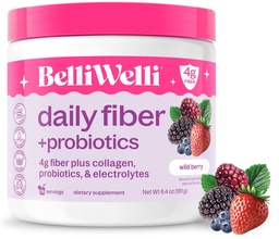 Belli Welli Fiber Supplemento per le donne e gli uomini – Premium Daily Fiber Powder da Organic Acacia con Collagen Aggiunto, Electrolytes & Probiotics – No Bloat, Constipation & Gut Health Support (Wild Berry)
