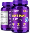 Lion’s Mane Mushroom Supplemento 10.000 mg | Integratori dietetici per la Memoria, Focus & Clarity | Daily Immune System Support Complex for Women & Men | Non OGM, Gluten-Free, Vegan | 60 capsule