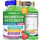 60 giorni di alimentazione Magnesio Glycinate 400mg Gummies con Ashwagandha, L-teanina, CoQ10, Vitamina D3 & B6, Zucchero gratis Magnesio Gummies per adulti e bambini, Rilievo di stress, Sonno & Calma, Vegan, Gluten Free