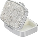 Pocket Pharmacy Bling 2 Compartment Medicine Organizer Small Cute Pill Container Travel Pill Box Case per Purse Square Vitamin Holder per Pocket(Silver)