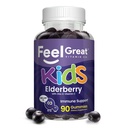 Feel Great Vitamin Co. Elderberry Gummies for Kids | Supporto immunitario | Booster immunitario naturale antiossidante | con vitamina C e zinco | Gluten Free & Vegetariano | 90 Gummies