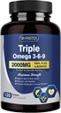 Triple Omega 3-6-9 Fish Oil 2000mg con vitamina E - EPA & DHA Fatty Acids Supplemento - Supporta Cuore, Cervello, Occhio, Pelle & Salute Immune - Include Flaxseed & Borage, Non OGM, 120 Softgels
