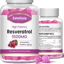 Gummie di resveratrolo senza zucchero - Supplemento di resveratrolo ad alta purezza per l'invecchiamento antiossidante, sano, pelle, cervello, organico - 120 Gummies
