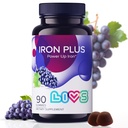 Integratore di ferro LIVS per le donne e gli uomini con vitamina C, A, B3, B5, B6, B12, Biotina, Zinc & Folate | Non OGM, Gluten Free Chewable Supplement as Gummy for Energy Boost & Anemia Support - 90 Count