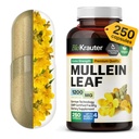 BIO KRAUTER Mullein Capsule 1200 mg 250 Count - Pure Vegan Mullein Leaf Extract for Lungs - 125 Giorni di fornitura - Pulisci polmonare e Supporti respiratori - Nessun filler, Non-OGM