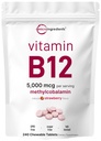 Micro ingredienti Vitamina B12 5000 mcg | Methylcobalamin – 240 compresse masticabili | Fast Dissolve, Natural Strawberry Flavor | Supports Energy & Metabolism Health | Vegan, Non OGM, Gluten Free