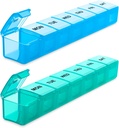BUG HULL Organizzatore di pillole settimanali grandi 2 pacchetti, organizzatori di pillole di viaggio extra grandi, scatola di pedaggio 7 giorni, caso di pedaggio di viaggio, organizzatore di pillole di medicina per vitamine, integratori e farmaci (blu + verde)