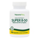 Natures Plus Super B50-90 Capsule Vegetariani - Integratore ad alta potenza B Complex Vitamina - Cervello & Energy Booster - Gluten-Free - 90 Serve