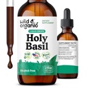 Wild & Organic Holy Basil Leaf Tincture - Relax, Calma, Mood Support - Tulsi Holy Basil Supplement - Vegan, Sugar & Alcohol-Free Herb Extract Drops - 2 fl oz