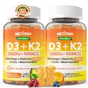 Vitamina D3 K2 Gummies 5000IU / 10.000 IU con Omega-3 250mg + K2 (MK-7) 100mcg - 5X assorbimento rispetto al D3K standard2, con vitamina C, zinco, e 5 verdure organiche, Supporta la forza di ossa e denti, Immune