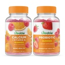 Calcio vitale con vitamina D + Probiotico 2 miliardi di CFU, Gummies Bundle - Grande degustazione, Integratore di vitamina, Senza glutine, OGM libero, Masticabile