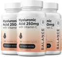 Integratore di acido ialuronico puro 250mg con vitamina C 50mg, 120 capsule vegane - Idratazione della pelle per luce naturale, capelli, unghie, formula di salute comune di Bone e