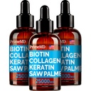 PrimeMD 4-in-1 Liquid Biotin Collagen Keratin Saw Palmetto Gocce (3 Pack) Bundle - 25000mcg Hair Nails and Skin Vitamins for Women & Men - 2 Fl Oz Ogni, Aroma di anguria, Senza glutine, Non OGM