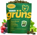 Gruns adulti Zucchero-Free Super Verdi Gummies - Superfood Gummy Bears con Spirulina, clorella, fibre e prebiotici per la salute digestiva, supplemento di adaptogen con 20 vitamine e minerali, 2 settimane di alimentazione