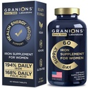 Integratori di ferro vegani per le donne - 194% supplemento di ferro femminile giornaliero per la gravidanza e l'anemia Folic Acid Vitamine Prenatali - 168% Folate Folic Acid - 60 compresse