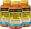 Mason Natural Magnesium Gluconate 550 mg, 300 giorni di alimentazione per il normale cuore sano e il supporto del sistema nervoso, 100 compresse (pacchetto di 3)