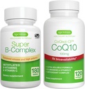 Super B-Complex 180 compresse + alto assorbimento CoQ10 100mg 120 Softgels Energy Bundle, Methylated Sustained Release B Complex + CoQ10 con vitamina E & D-Limonene, di Igennus
