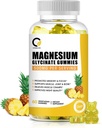 (1 Confezione) Magnesio Glycinate Gummies, Integratore di Magnesio ad alto assorbimento con Calcio e Vitamine, Supporto Bone, Muscolo, Notte, Memoria & Mood, Vegan, Non OGM, 60 Conti, Sapore di ananas