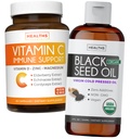 Bundle of Black Seed Oil Liquid & Vitamin C - Immune Fusion Booster Pack - Organic Black Seed Oil Liquid (8fl oz) Premium Cold-Pressed Nigella Sativa & Vitamin C Immune Support (Non-GMO)(60 capsule)
