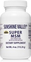 Sunshine Valley® Super MSM Supplemento - Methylsulfonylmethane MSM Crystals Polvere per il supporto misto, unghie, capelli e salute della pelle - 100% polvere pura, non aromatizzata, supplemento dietetico - 4 oz