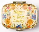 AmyZone metallo Pill Organizer Travel Friendly Portable Compact Pill Box Cute Pill Case per mantenere le vitamine/Tilenol/Fish Oil/Supplements/Meds/Tablet per la borsa/Pocket(Happy Go Lucky)