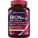 Supplemento di ferro di ricette del medico 65 mg con vitamina C - Assorbimento massimizzato & Stomach amichevole Pillole di ferro per la formazione di globuli rossi, cuore, cervello e salute dell'immunità - Vegan non OGM 90 compresse di ferro