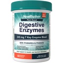 NewRhythm enzimi digestivi 245 mg, con Probiotici e Prebiotici, Basato sulle piante, 7 enzimi chiave, Digestione, Assorbimento Nutriente, Protease Amylase & Lipase, 60 capsule vegane