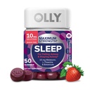 OLLY Gomma del sonno di massima resistenza, Melatonina 10mg, L-teanina, Camomilla, Balm di limone, Zucchero libero, Addetti al sonno vegetariano, Fragola - 50 Conte