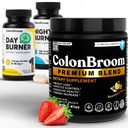 ColonBroom Premium Psyllium Husk Powder, Colon Broom Cleanser Fiber Supplemento per Bloating Relief & Gut Health + Day & Night Burner Supplements, Pillole di gestione del peso (60 Serve), 3 Articoli