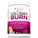 Multi Collagen Burn: Peptidi proteici idrolizzati con acido ialuronico, vitamina C, SOD B Dimpless, Tipi I, II, III, V e X, Limonata senza fragole senza caffeina 30 Serve