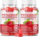 Gummie di Magnesio di potassio per i bambini adulti, Gummie di potassio senza zucchero Supporta Crampe di gambe e salute immunitaria, Gummie di Magnesio ad alto assorbimento di magnesio lampone Flavor 120 Cts