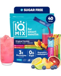 IQMIX Hydration Electrolyte Powder – Formula 4-in-1 per l'idratazione, la consistenza mentale, l'umore e il recupero – Miscela di bevanda senza zucchero, Keto, Magnesio L-Threonate, Lion's Mane – 40 Count Variety Pack