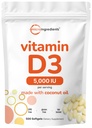 Micro Ingredienti Vitamina D3 5000 IU, 500 Softgels | Virgin Coconut Oil | Cholecalciferol Form | Bone, Immune & Heart Support | Facile da ingoiare, Non OGM