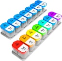 Extra Large Weekly Pill Organizer Set - 2 XL titolari di vitamina con 7 scomparti staccabili AM PM - Dispenser di medicina affidabile per la casa e il viaggio, Portable Supplement Container, Rainbow & Blue/White