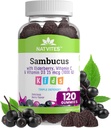 Black Sambucus Elderberry Gummies per bambini – Integratore di supporto immunitario con vitamina C e vitamina D3 per l'immunità Boost – Vegetariano, Non OGM, Gluten Free, Nut and Dairy Free – 120 Gummies (Pack of 1)