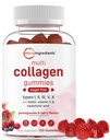 Micro Ingredienti Peptidi Multi Collagen, 120 Gummies Collagene | Tipo I,II,III,V,X Protein con Biotina, Acido Ialuronico, & Vitamina C Complex | Pomegranate & Berry Flavored | Zucchero Libero, Non OGM