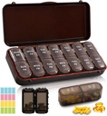 Organizzatore di pillole settimanali 2 volte al giorno + 2 kit organizzatori di pillole staccabili - AM PM Organizzatore di pillole di viaggio per la vitamina Supplemento Fish Oil, Brown Daily Pill Case 2 volte al giorno