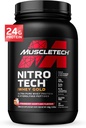 Polvere di proteine del siero di latte, polvere di proteine dell'oro del siero del muscolo-tecnologico Nitro-Tech, miscela di proteine isolate del siero di siero di latte, polvere proteica per le donne e gli uomini, polvere di proteine di fragola, 2 lbs (28 Serv)-pacchetto varie