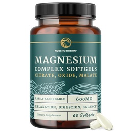 Triple Magnesium Softgels | Citrate, Malate, & Oxide | Integratore di Magnesio altamente assorbibile per digestione, calma, gambe Cramps, & Sleep Support | Complesso 300mg | Facile da ingoiare Soft Gel | 60 Conte