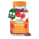 Gli adolescenti vitali Biotin 10000mcg Gummies | Vitamina B7 | Integratore Biotina Vegana | Grandi Gummie Biotina Degustazione per la crescita dei capelli, Pelle sana e Unghie | Vitamine Biotina per adolescenti | 90 Gummies