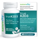 NatureCity TrueK2D3 Plant Based Vitamin K2 MK7 (90 mcg) & D3 da Algae(2,500 IU) 2 in 1 Vitamina D3 K2 Supplemento per Bone, Cuore e Salute Immune – 60 capsule vegetali