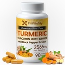 Curcuminoide curcuma 2565 mg, 90 capsule, 95% Curcuminoidi & BioPerine Estratto di pepe nero, supplemento di curcuma extra-forza, tutto naturale & non – OGM, senza glutine, capsule vegane