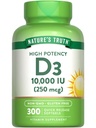 Vitamina D3 10000 IU Softgels | 300 Count | Extra Strength | Non OGM & Gluten Supplemento gratuito