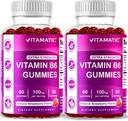 Vitamatic 2 Packs Vitamina B6 100mg Gummies – Natural Strawberry Flavor – 60 Pectin-Based Gummies per Bottiglia – Nervous System & Energy Support