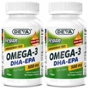 DEVA Vegan Omega-3 DHA-EPA 500MG 2-Pack – Nessun Carrageenan, Olio non filtrato derivato da Alghe, Non OGM, 60 Gelatin-Free Softgels Ea