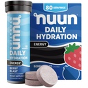 Compresse di elettrolita di energia Nuun con Ginseng, Caffeina da Estratto di tè verde, Vitamina B12, B6, B5, Magnesio & 4 altri elettroliti, Gluten Free & Vegan, Lama di bacche, 8 Pack (80 Servings Total)