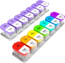 Extra Large Weekly Pill Organizer Set - 2 XL Porta Vitamine con 7 Confronti AM PM staccabili - Dispenser di Medicina affidabile per la casa e il viaggio, Big Supplement Container, Rainbow & Purple/White