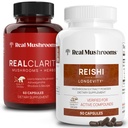 Real Mushrooms RealClarity (60ct) e Reishi (90ct) Capsule Bundle - Mushroom Supplemento per Clarity Mentale, Focus, Relax, Sleep & Longevity - Vegan, Non OGM, Verified Levels of Beta-Glucans